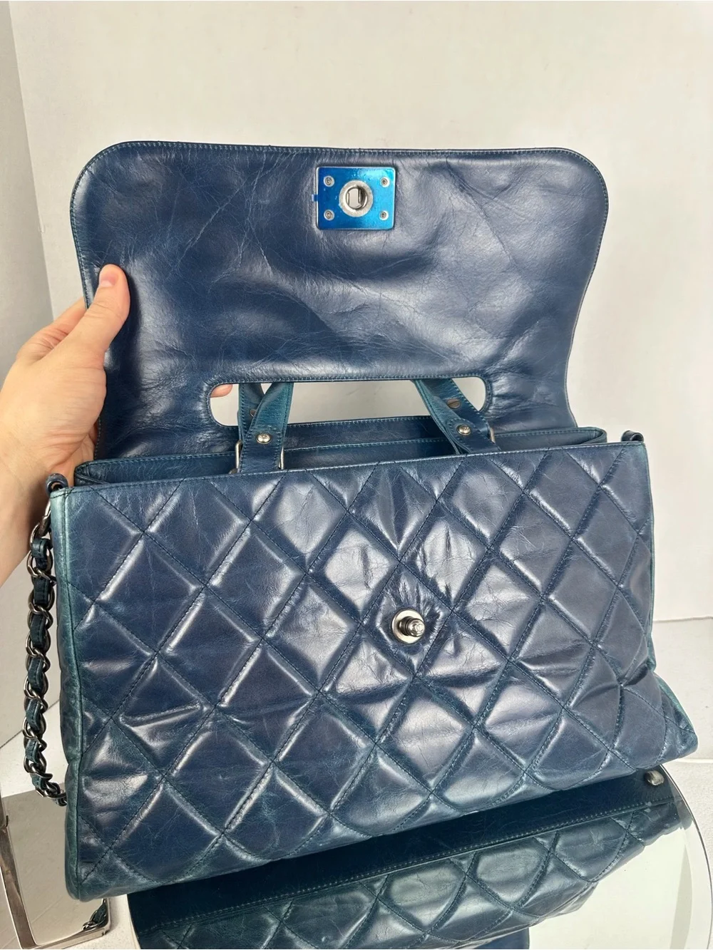 CHANEL Blue Quilted Leather Boy Tote / Shoulder Bag – Ruthenium Hardware